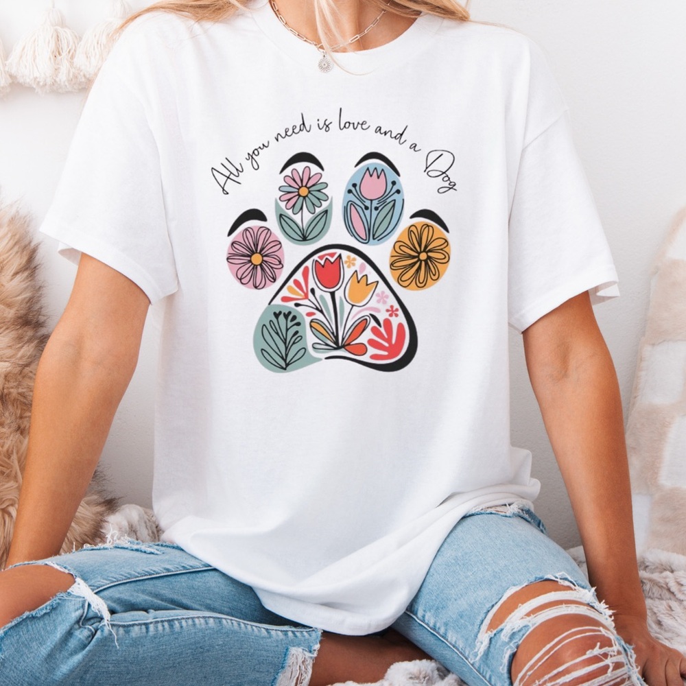 Dog Short Sleeve Tee with Floral Paw Print